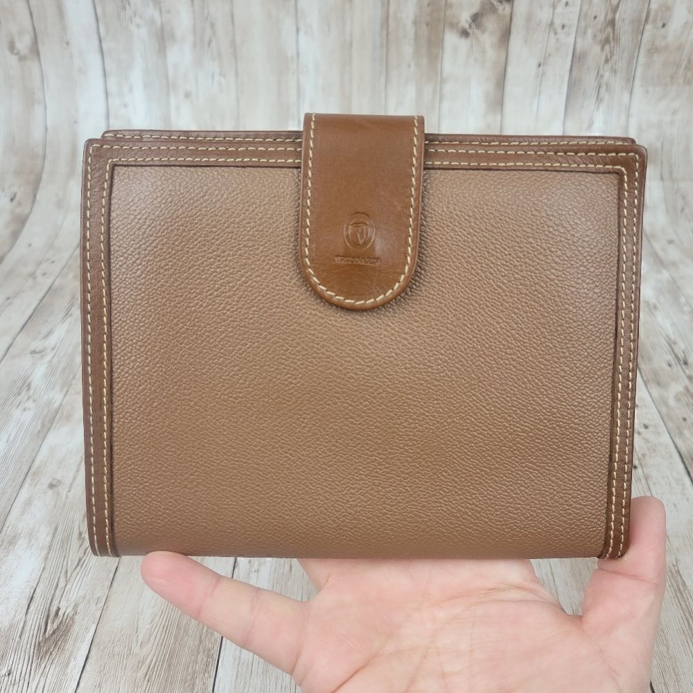 Vintage Trussardi Brown Leather Bifold Wallet with Checkbook Sleeve Portmanteau - Picture 10 of 12